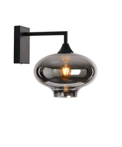 Lumenico Lighting 1 light black wall light and smoke hand blown glass shade